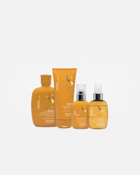 Kit Alfaparf Semi di Lino Sunshine per capelli esposti al sole - shampoo + maschera + olio + latte